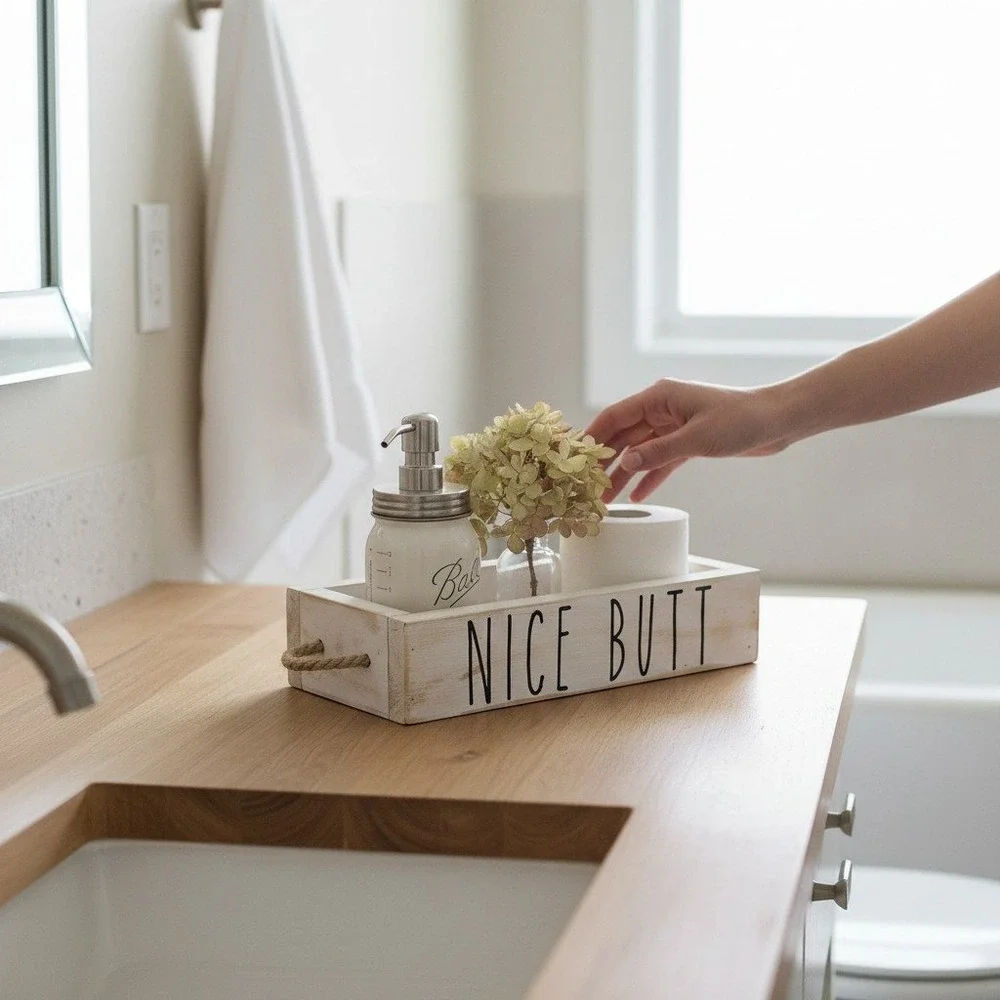 Mainevent Nice Butt Toilet Box Diaper Caddy White Farmhouse Brand New